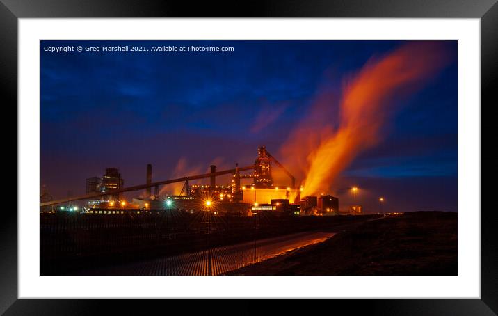 Redcar Steelworks at night Framed Mounted Print by Greg Marshall