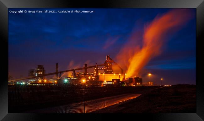 Redcar Steelworks at night Framed Print by Greg Marshall