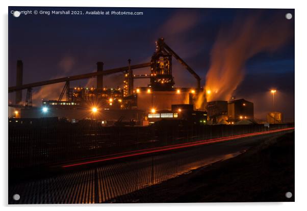 Redcar Steelworks at night  Acrylic by Greg Marshall
