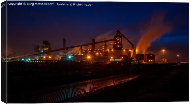 Redcar Steelworks at night  Canvas Print by Greg Marshall