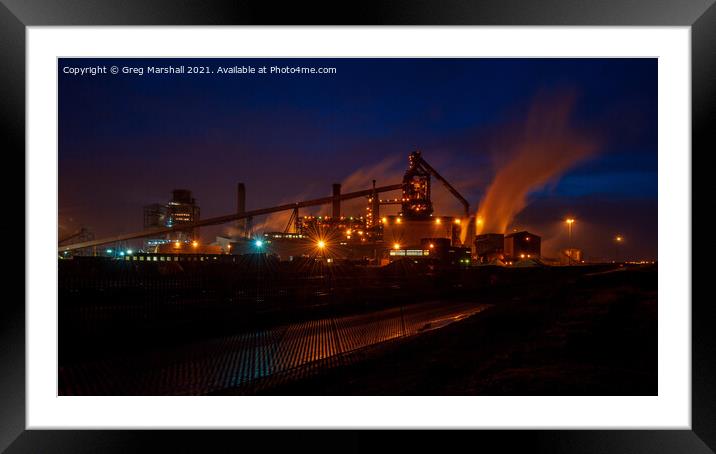 Redcar Steelworks at night  Framed Mounted Print by Greg Marshall