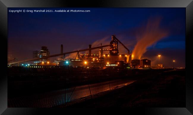 Redcar Steelworks at night  Framed Print by Greg Marshall