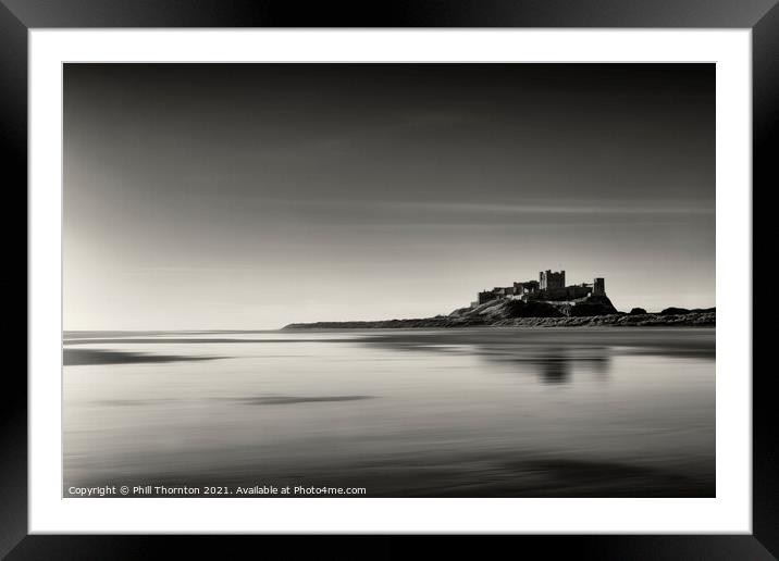 Sunrise over Bamburgh Castle No. 4 B&W. Framed Mounted Print by Phill Thornton