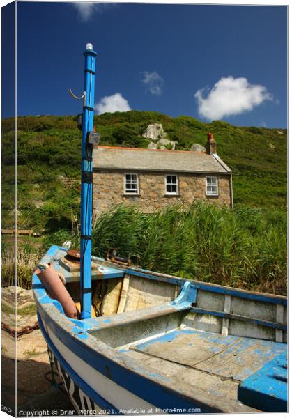 Boat and Fishermans Cottage, Penberth, Cornwall Canvas Print by Brian Pierce