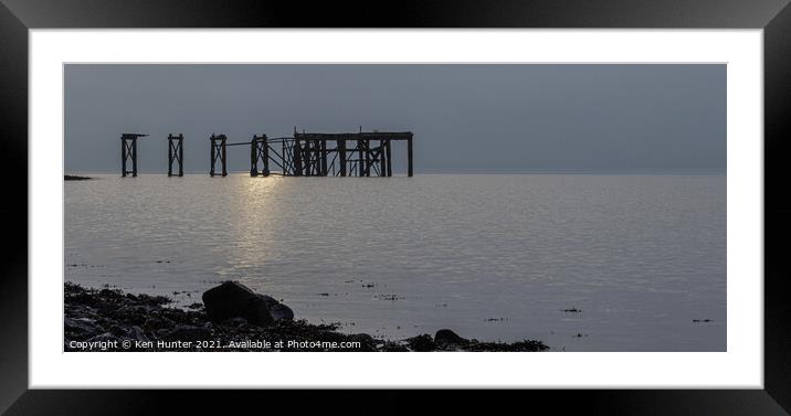 Ruined Wooden Pier at Sunrise Framed Mounted Print by Ken Hunter