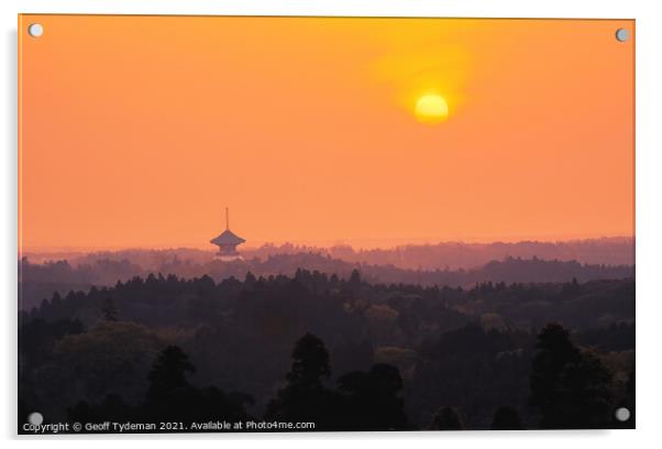 Sunrise over a Bhuddist Temple in Japan Acrylic by Geoff Tydeman