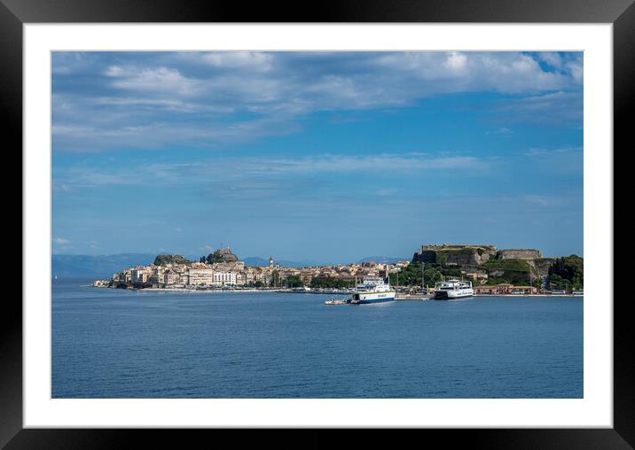 Ship in port by Kerkyra on island of Corfu Framed Mounted Print by Steve Heap