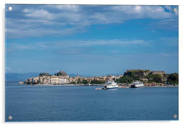 Ship in port by Kerkyra on island of Corfu Acrylic by Steve Heap