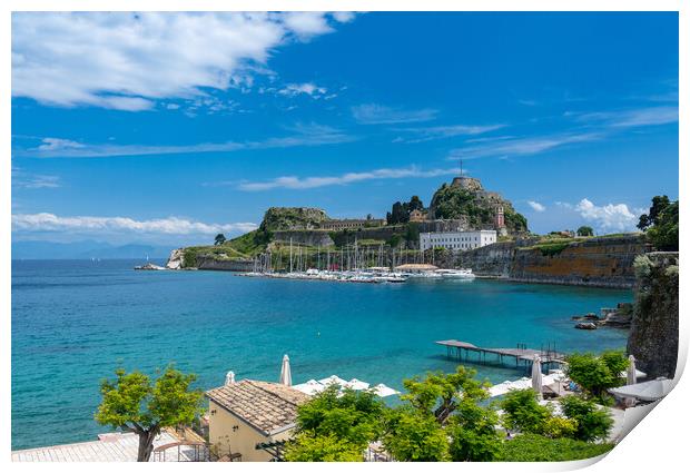 Old Fortress of Corfu on promontory by old town Print by Steve Heap