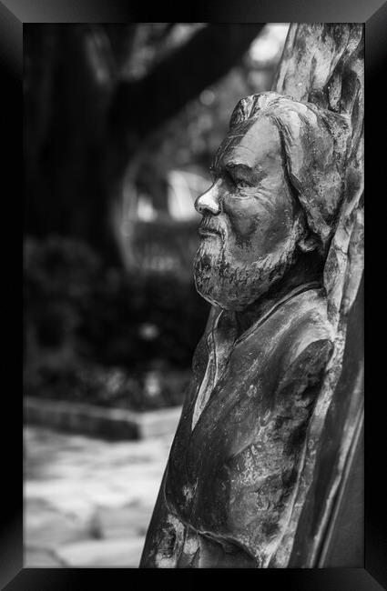 Statue of bust of Gerald Durrell in Corfu Framed Print by Steve Heap