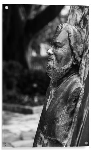 Statue of bust of Gerald Durrell in Corfu Acrylic by Steve Heap
