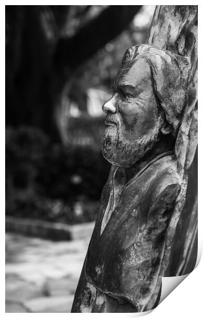 Statue of bust of Gerald Durrell in Corfu Print by Steve Heap
