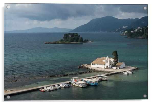 Vlacherna monastery near the airport on island of Corfu Acrylic by Steve Heap