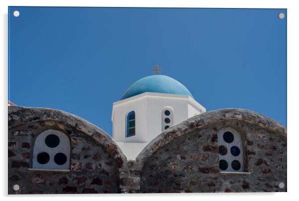 Belltower and bells on Greek Orthodox church in Oia Acrylic by Steve Heap