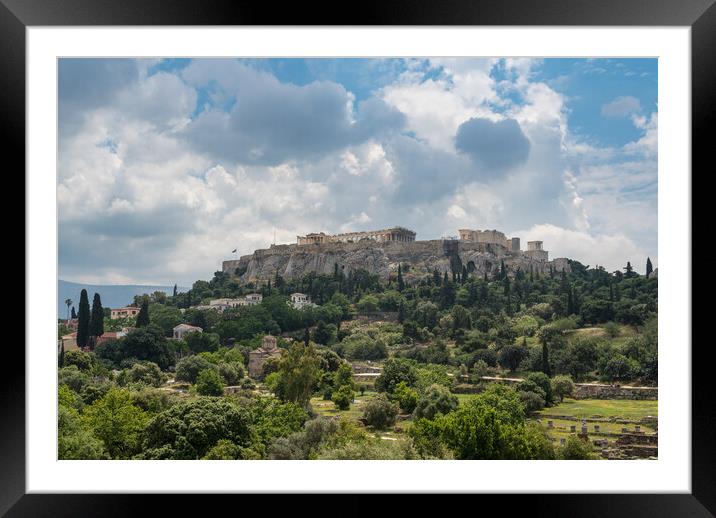 Acropolis hill rises above Greek Agora in Athens Framed Mounted Print by Steve Heap