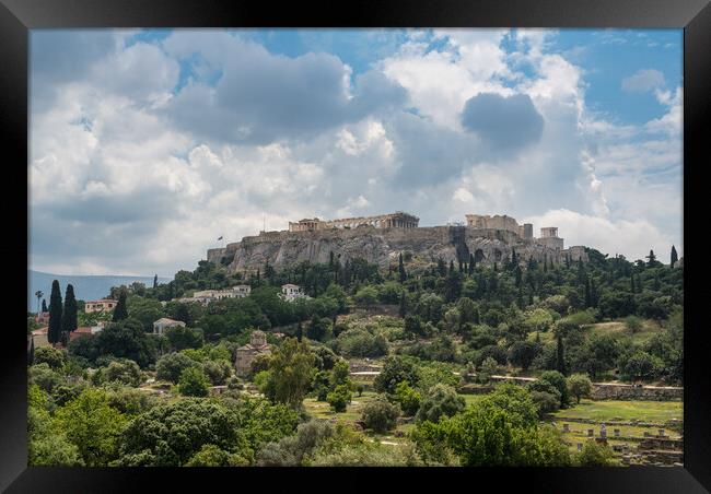 Acropolis hill rises above Greek Agora in Athens Framed Print by Steve Heap