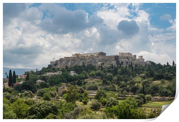 Acropolis hill rises above Greek Agora in Athens Print by Steve Heap