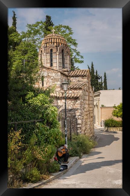 St Simeon church in ancient district of Anafiotika in Athens  Framed Print by Steve Heap