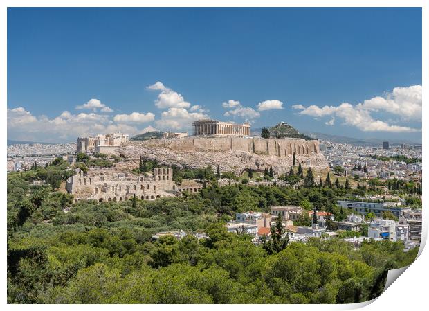 Panorama of city of Athens from Lycabettus hill Print by Steve Heap