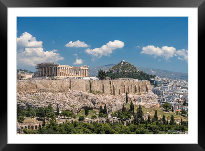 Panorama of city of Athens from Lycabettus hill Framed Mounted Print by Steve Heap