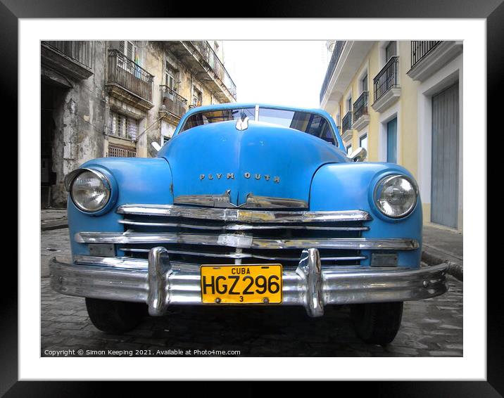 PLYMOUTH CAR IN HAVANA Framed Mounted Print by Simon Keeping