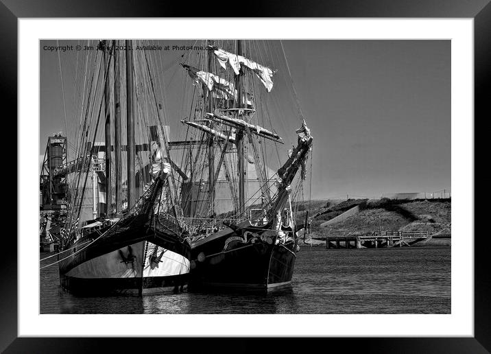 Tall Ships in Black and White Framed Mounted Print by Jim Jones
