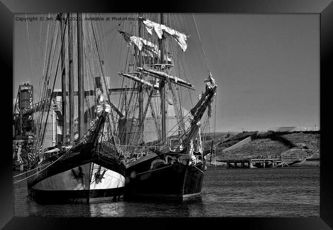 Tall Ships in Black and White Framed Print by Jim Jones