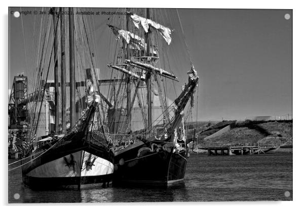 Tall Ships in Black and White Acrylic by Jim Jones