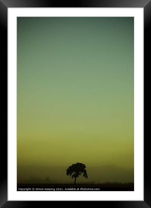 LONE TREE ON A MISTY MORNING Framed Mounted Print by Simon Keeping