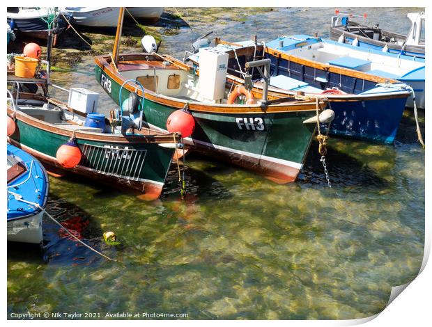 Fishing boats in Portscatho Harbour Print by Nik Taylor