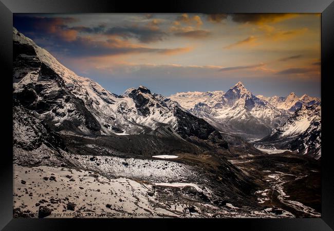 Evening view Himalaya mountains with beautiful sky. Sagarmatha n Framed Print by Sergey Fedoskin