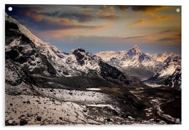 Evening view Himalaya mountains with beautiful sky. Sagarmatha n Acrylic by Sergey Fedoskin