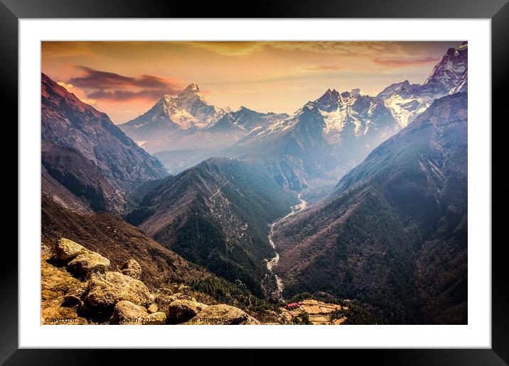 Evening view of Himalaya mountains. Framed Mounted Print by Sergey Fedoskin