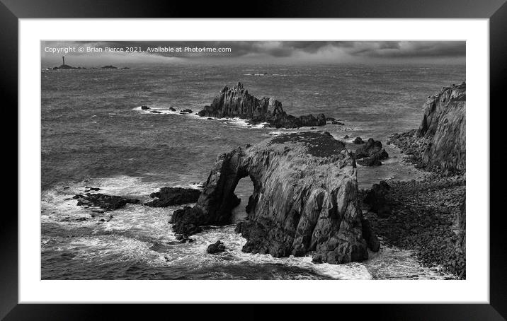 Lands End, Cornwall (Monochrome) Framed Mounted Print by Brian Pierce