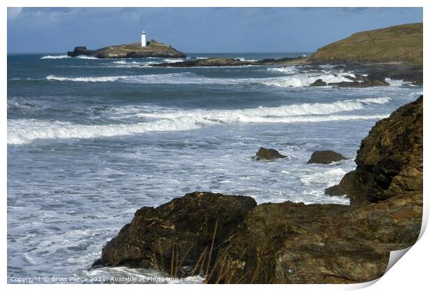 Godrevy Lighthouse, Gwithian, Hayle, Cornwall  Print by Brian Pierce