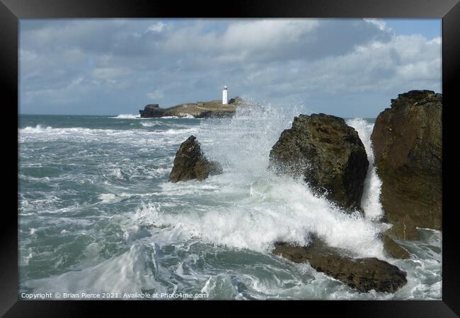 Godrevy Lighthouse, Gwithian, Hayle, Cornwall  Framed Print by Brian Pierce