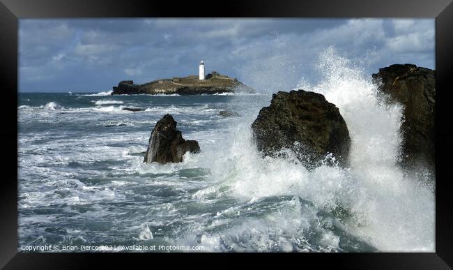 Godrevy Lighthouse, Gwithian, Hayle, Cornwall  Framed Print by Brian Pierce