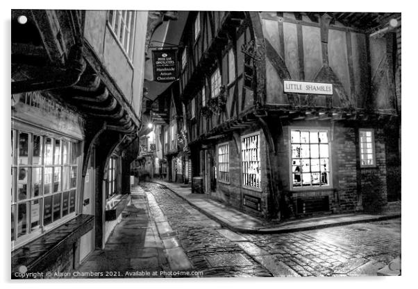 York Shambles in Black and White Acrylic by Alison Chambers