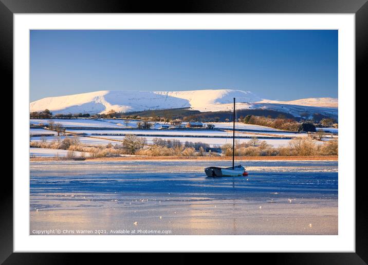 A frozen Llangorse Lake Brecon Wales Framed Mounted Print by Chris Warren