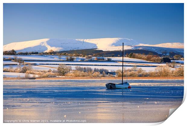 A frozen Llangorse Lake Brecon Wales Print by Chris Warren