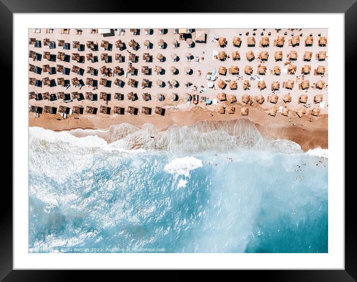 Coastal Beach, Aerial Beach Print, Ocean Waves, Summer Vibes Framed Mounted Print by Radu Bercan