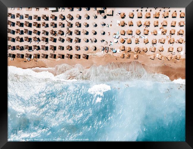 Coastal Beach, Aerial Beach Print, Ocean Waves, Summer Vibes Framed Print by Radu Bercan
