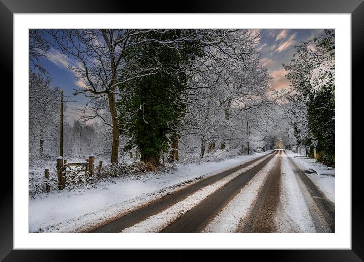 The Eversley Snow Road  Framed Mounted Print by Dave Williams