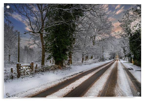 The Eversley Snow Road  Acrylic by Dave Williams