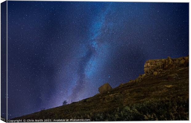 Milky Way over the Cow and Calf rocks, Ilkley. Canvas Print by Chris North