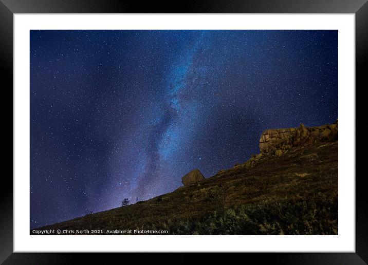 Milky Way over the Cow and Calf rocks, Ilkley. Framed Mounted Print by Chris North
