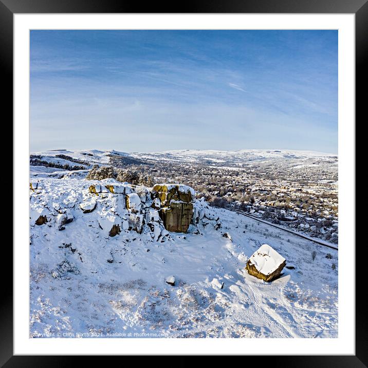 Winter at the Cow and Calf rocks,  Ilkley Yorkshir Framed Mounted Print by Chris North