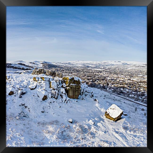 Winter at the Cow and Calf rocks,  Ilkley Yorkshir Framed Print by Chris North