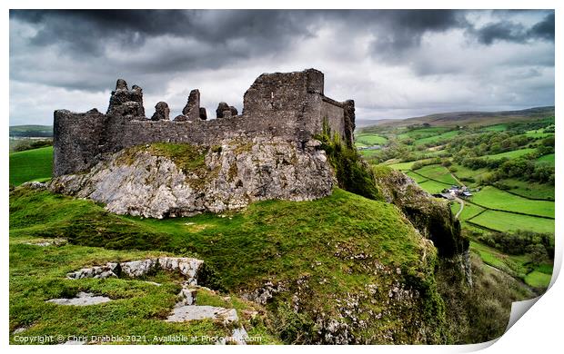 Carreg Cennan Castle Print by Chris Drabble