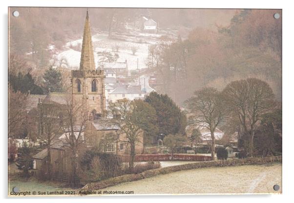 St Michael and All Angels Church with a snowy backdrop Acrylic by Sue Lenthall